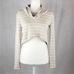 White House Black Market Beige Striped Cowl Neck Sweater
